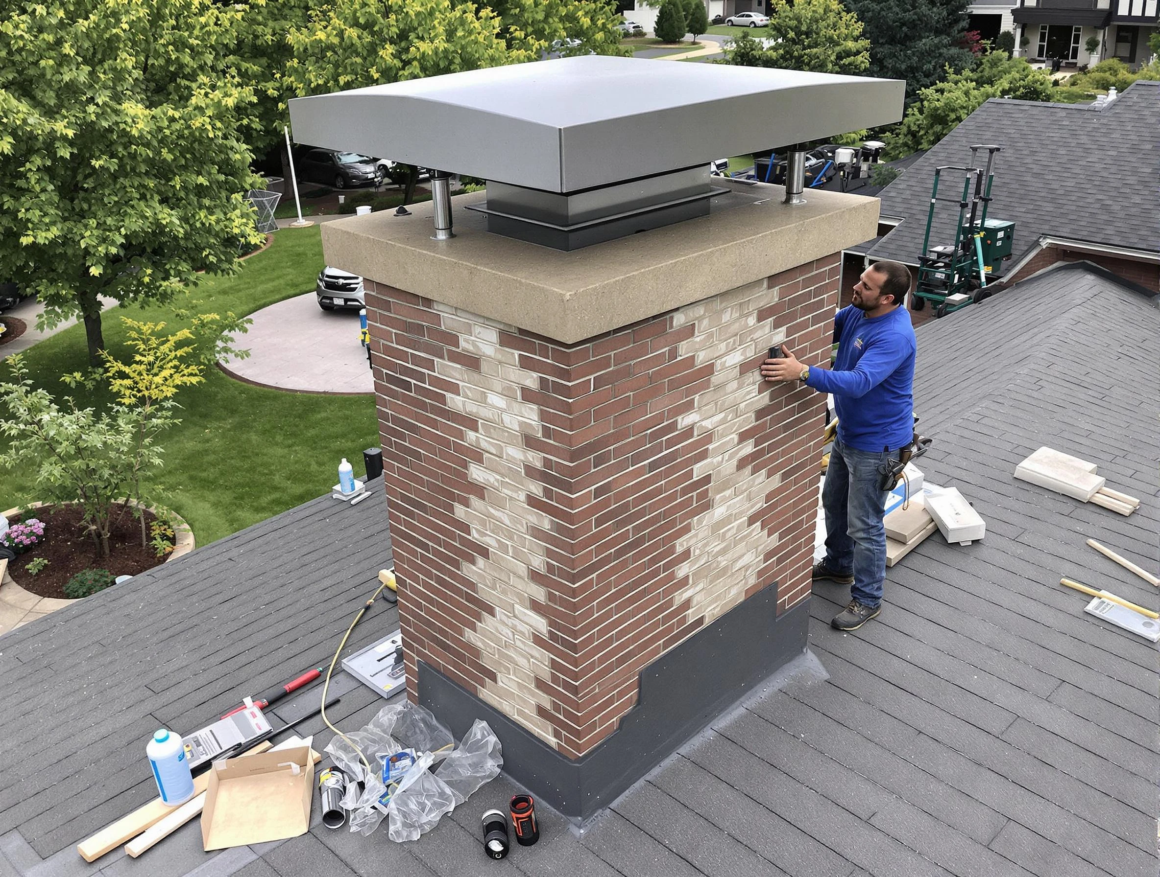 Swissvale Chimney Sweep team working on a custom chimney remodel in Swissvale, PA